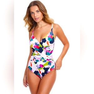 PROFILE BY GOTTEX CANVAS V-NECK LINGERIE SURPLICE ONE PIECE SWIMSUIT